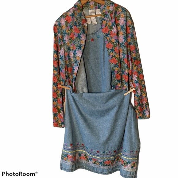 Bleu Bayou 2 PC jumper set size large vintage denim chambray embroidered modest - Picture 10 of 14